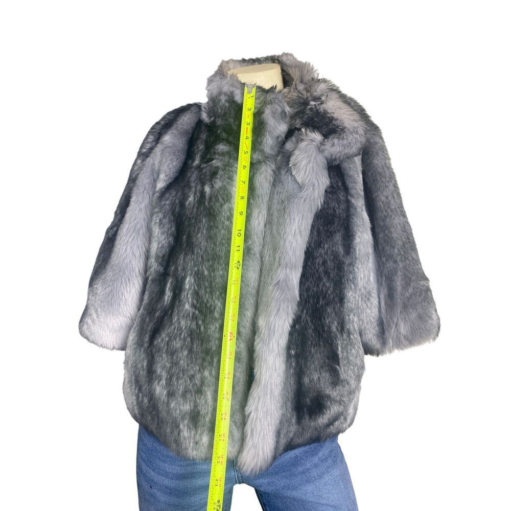Calvin Klein Womens XL Gray Faux Fur Coat Silver Black Ombre Glam Winter Jacket